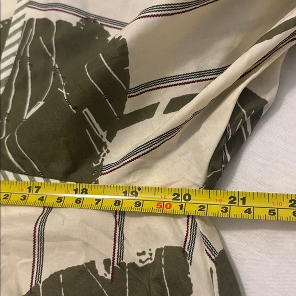 Entro Olive Green Floral Striped Piping Puff Sleeve Babydoll Mini Dress SZ L NWT - Picture 7 of 12